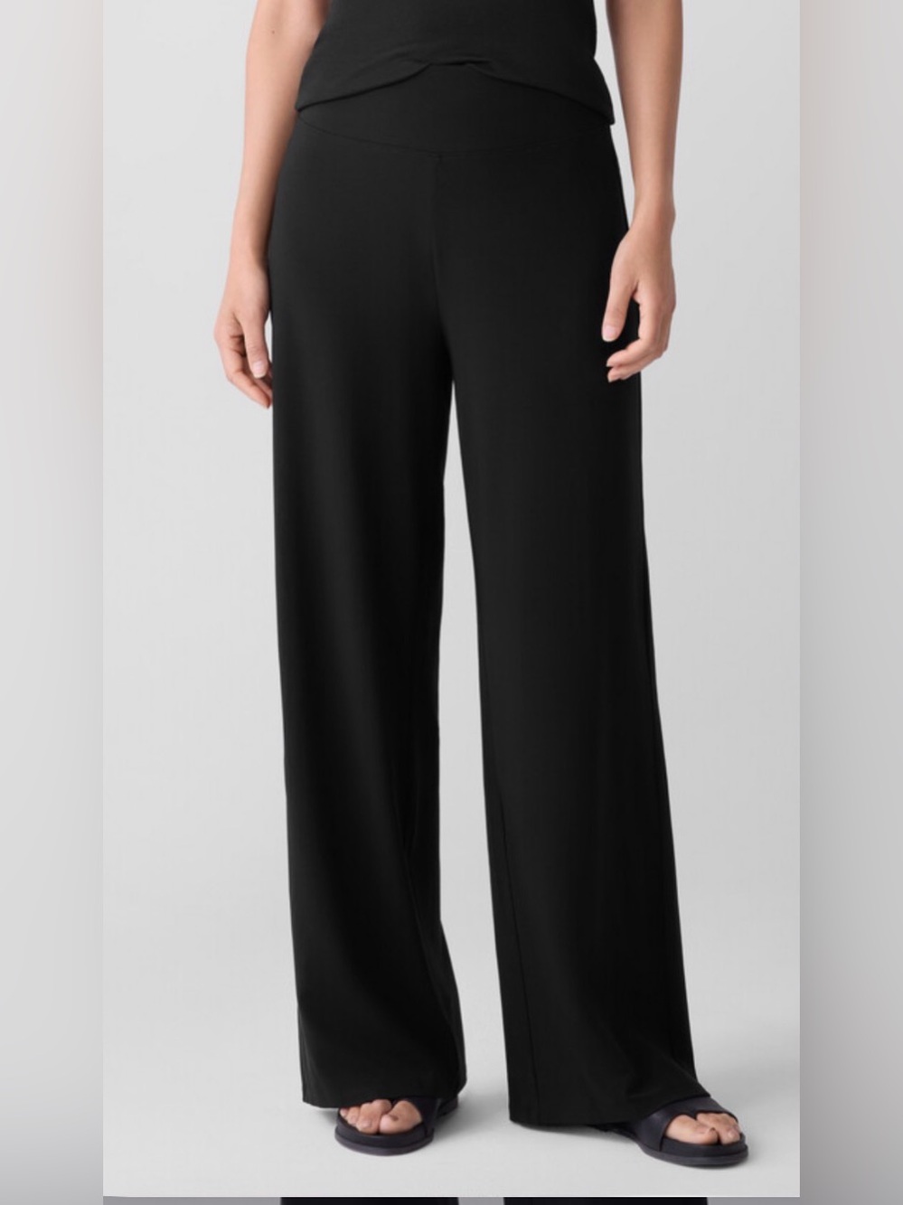 Eileen Fisher Stretch Jersey Knit Pull On Wide-Leg Pant Black SZ 2X